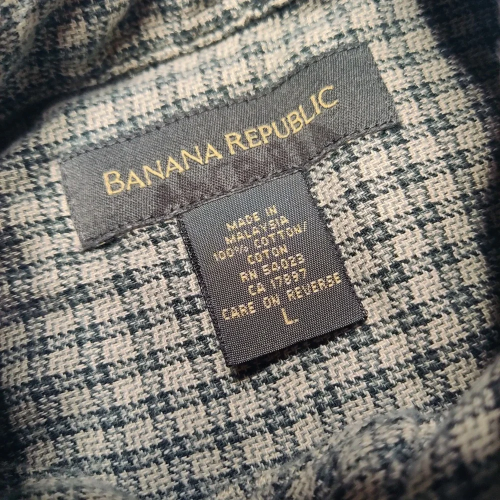 BANANA REPUBLIC Men Large‎ Green Check Medium-Weight Cotton Button Shirt